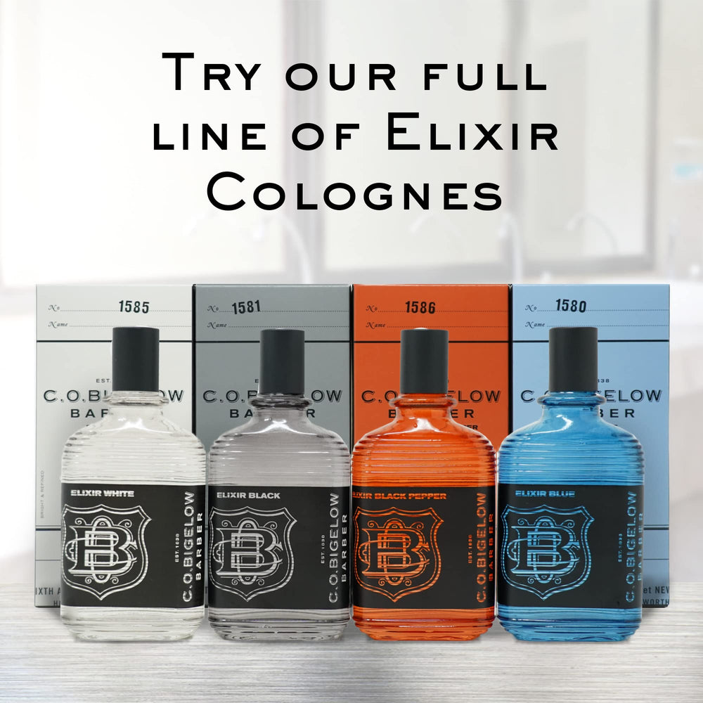 C.O. Bigelow Elixir White label closeup highlights citrus and peppery spice notes.