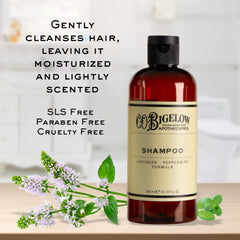 C.O. Bigelow shampoo bottle back label with usage notes for color-treated hair.