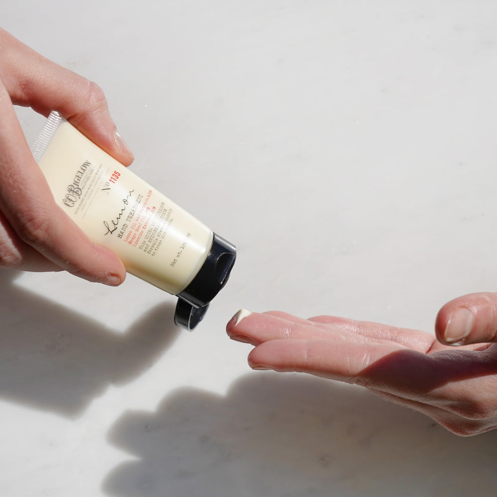 C.O. Bigelow Lemon Hand Treatment packaging showcases lemon extract for visible care