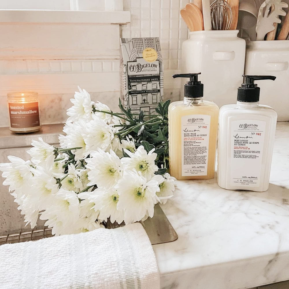 C.O. Bigelow Lemon Hand Wash bathroom sink setup for hand care