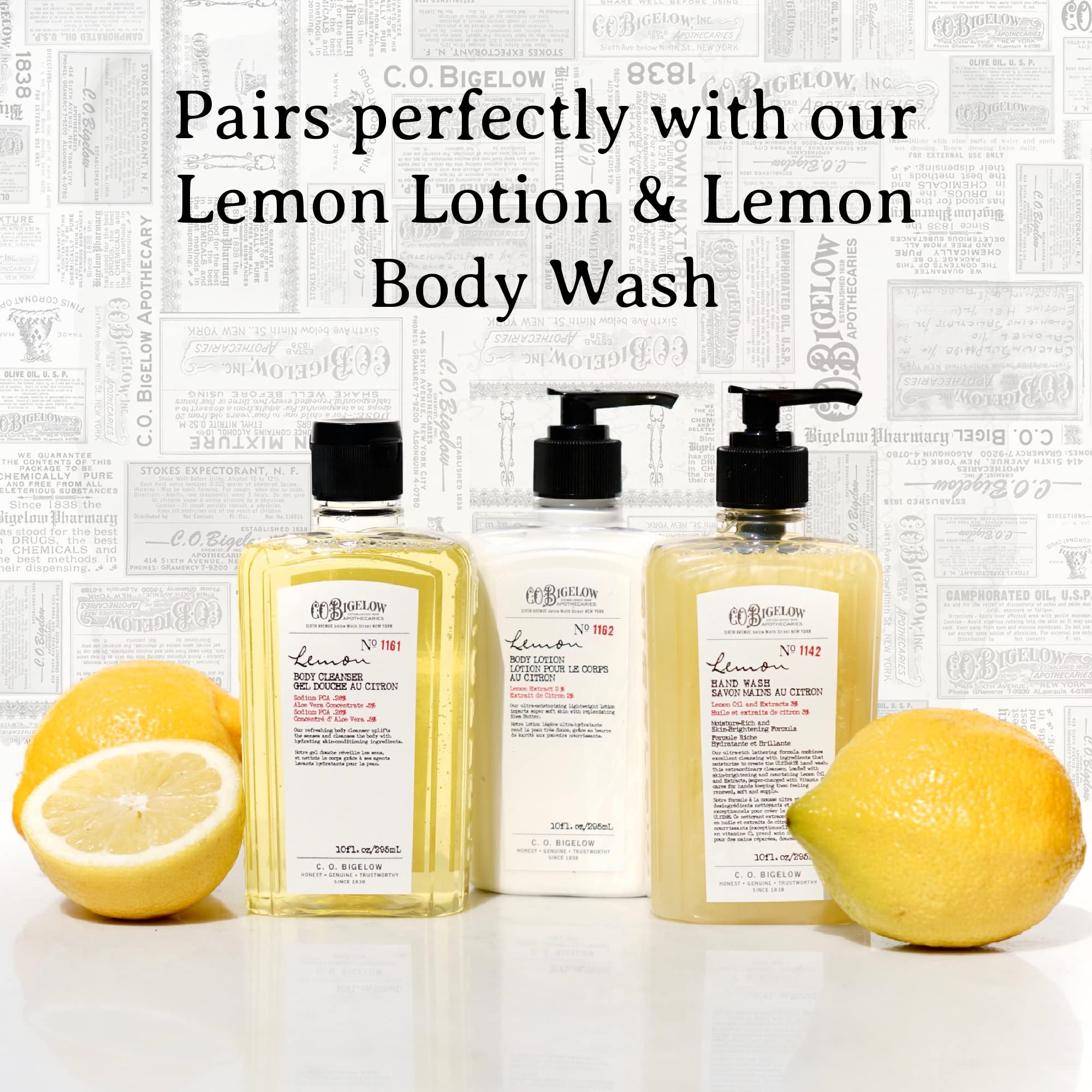 C.O. Bigelow Lemon Hand Wash label close-up highlights natural, paraben-free formulation
