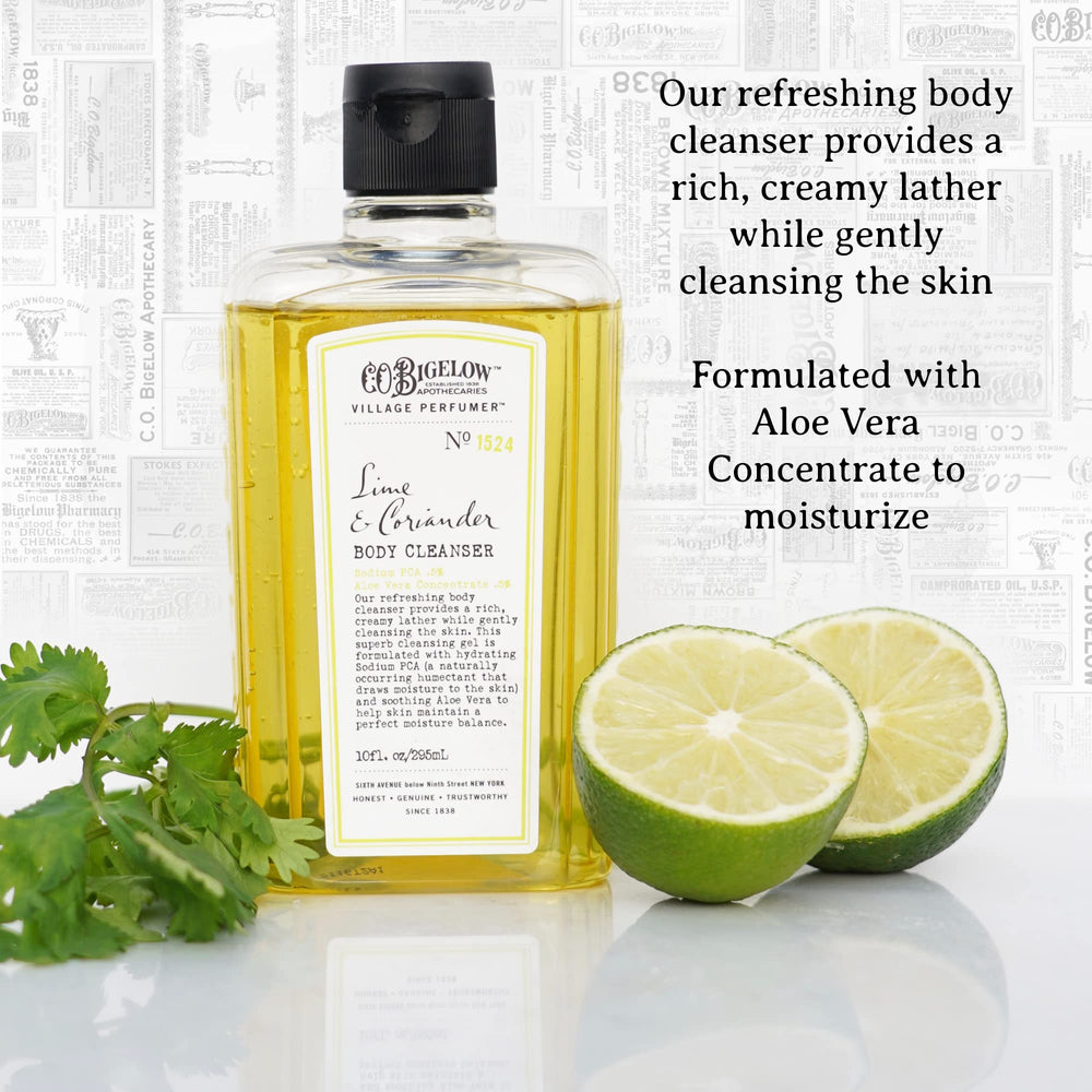 C.O. Bigelow Lime Coriander bottle shows aloe for hydration