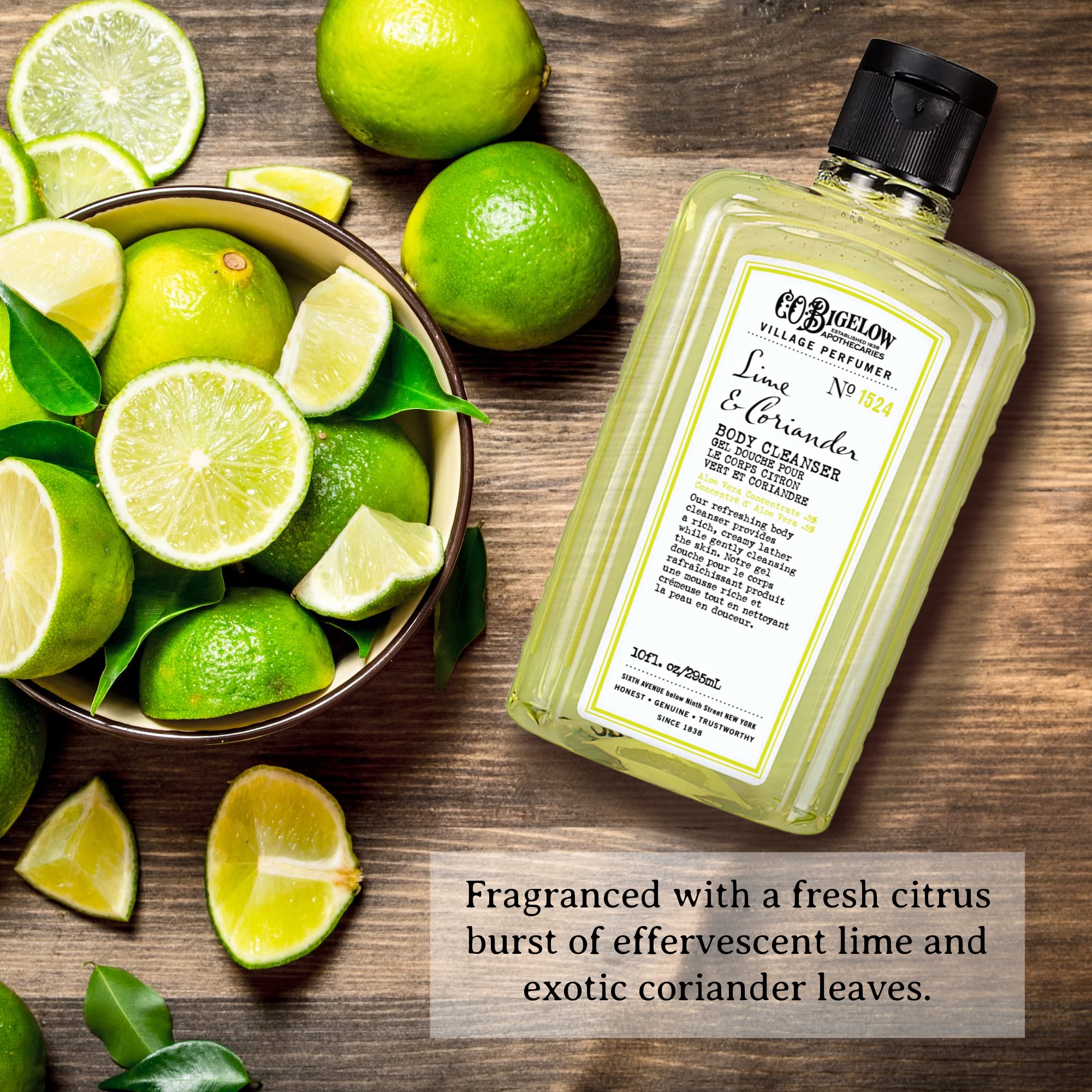 C.O. Bigelow Lime Coriander label highlights cruelty-free, USA-made formula