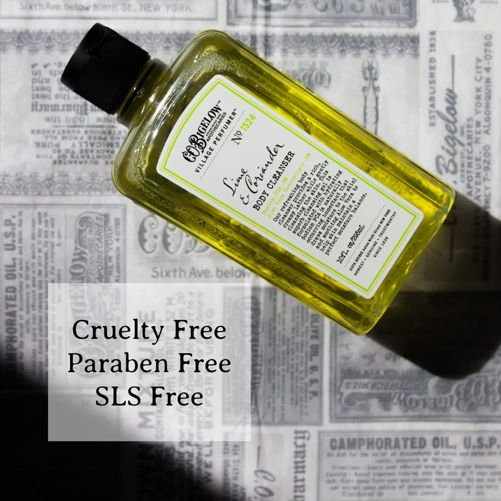 C.O. Bigelow Lime Coriander wash pour for easy shower prep