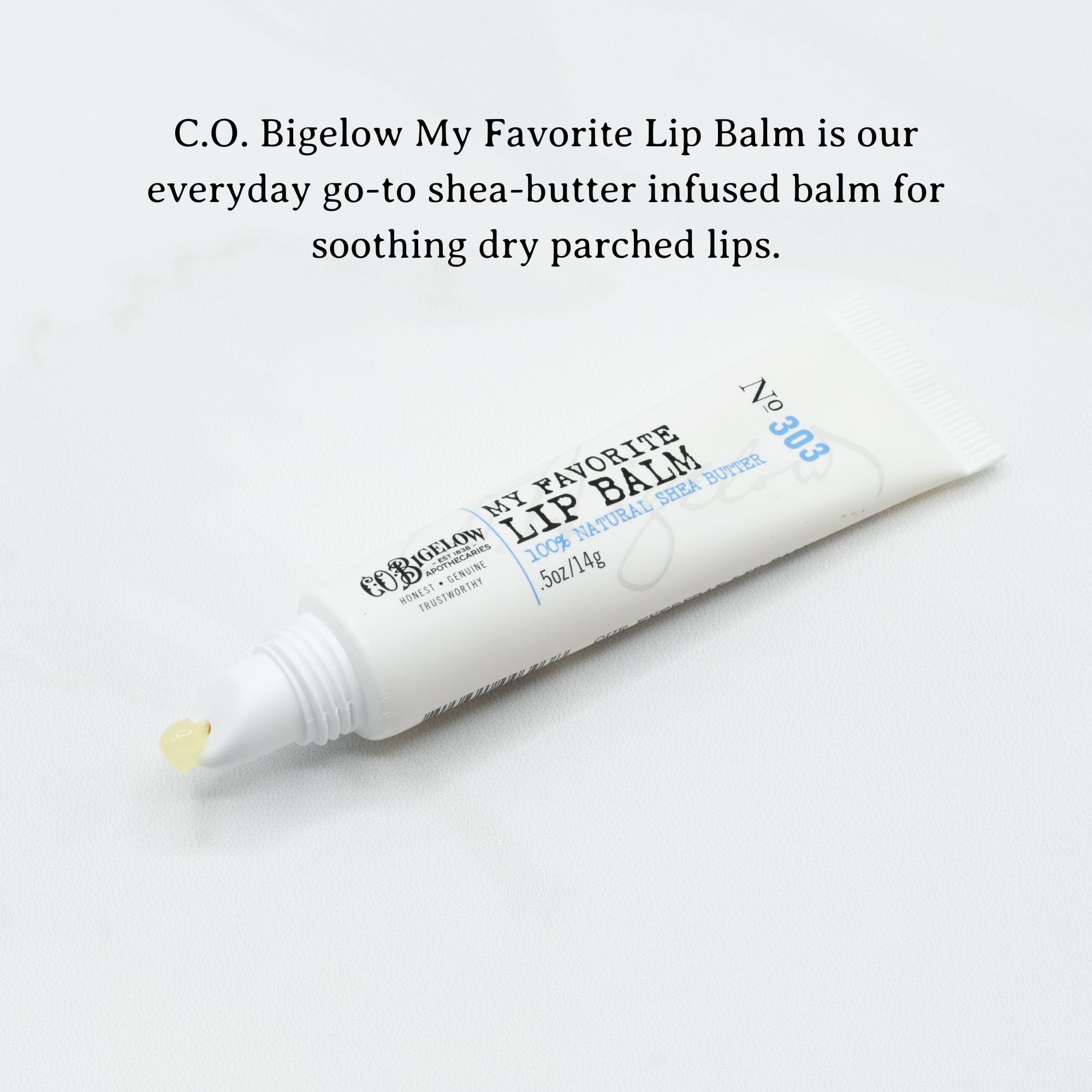 C.O. Bigelow lip balm tubes at home for quick moisture relief