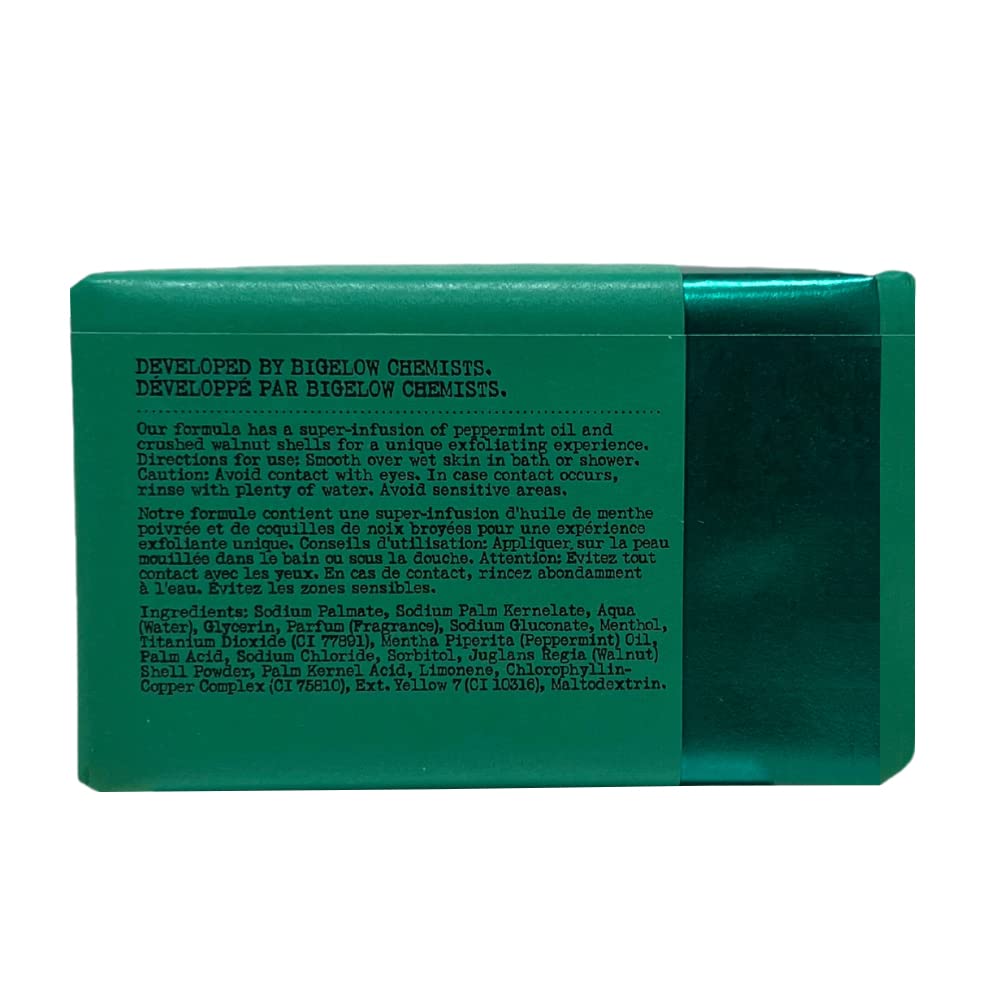 Close up of C O Bigelow Mentha Exfoliating Bar Soap showing scrub particles