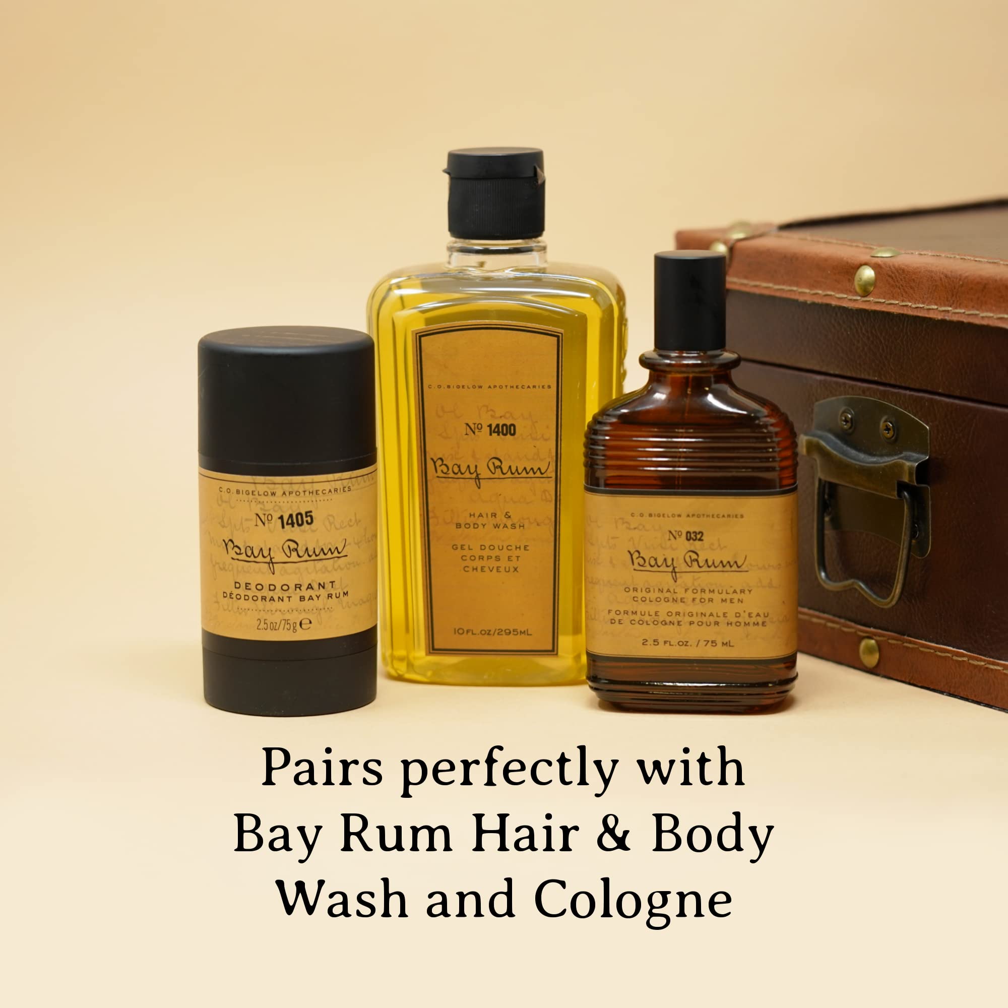 C.O. Bigelow packaging reflects classic Bay Rum heritage and modern sophistication.
