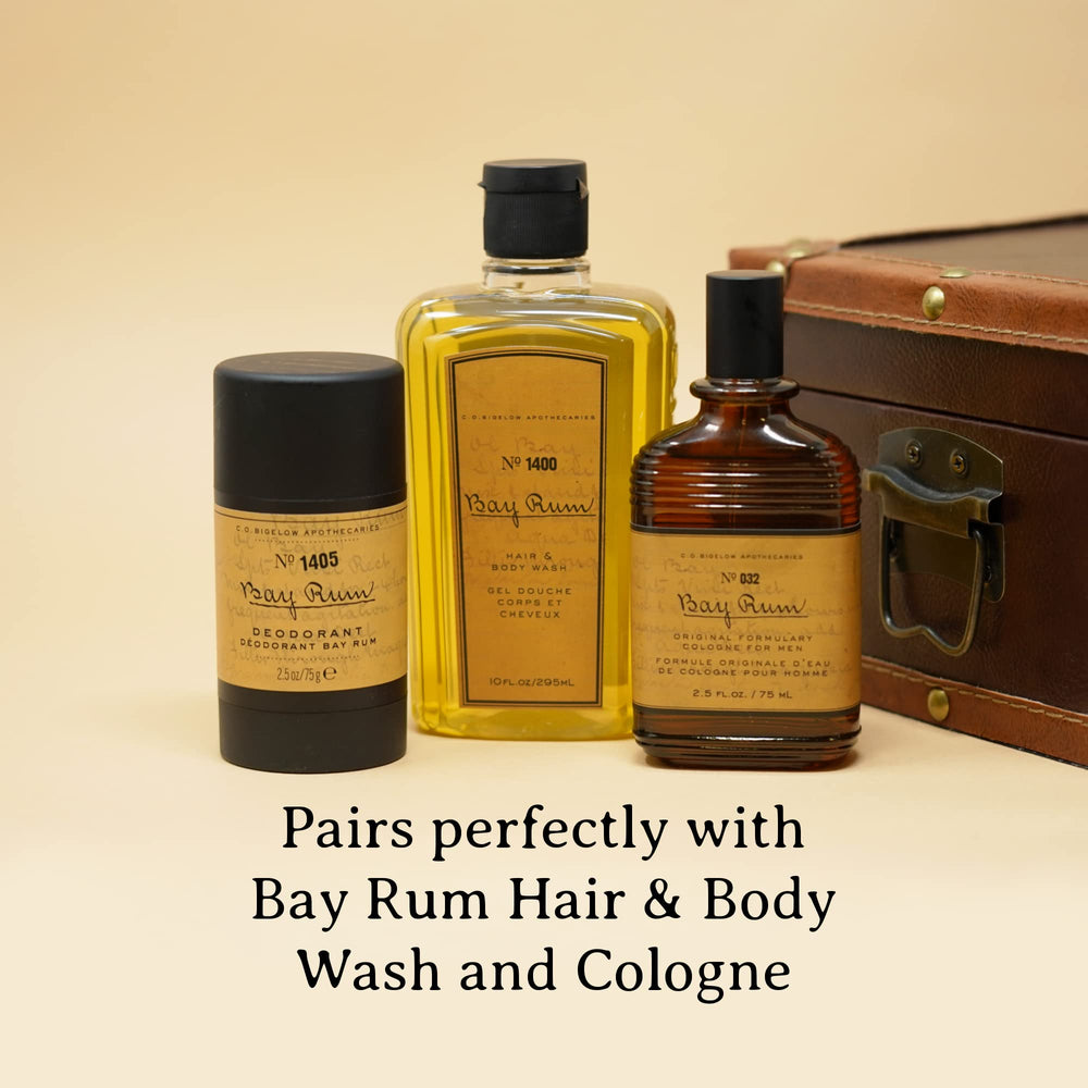 C.O. Bigelow packaging reflects classic Bay Rum heritage and modern sophistication.