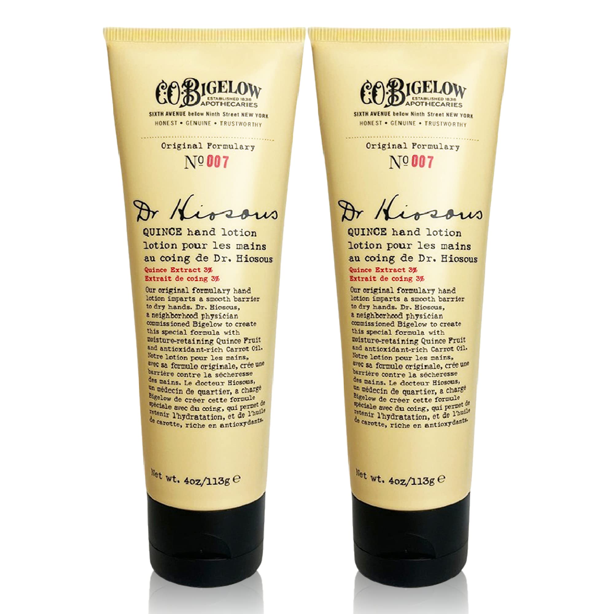C. O. Bigelow Quince Hand Lotion bottle delivers unscented, deep hydration for dry hands.