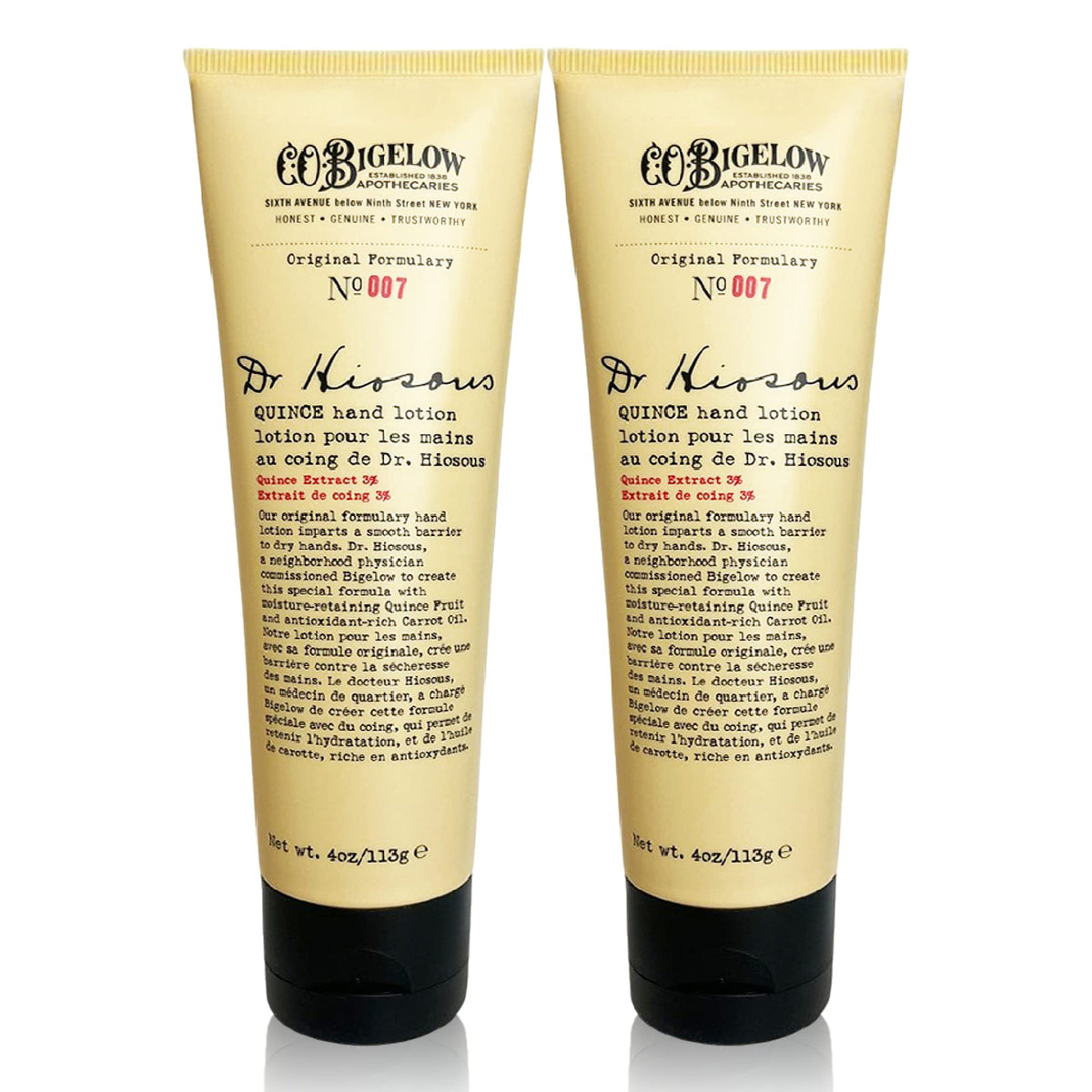 C. O. Bigelow Quince Hand Lotion bottle delivers unscented, deep hydration for dry hands.