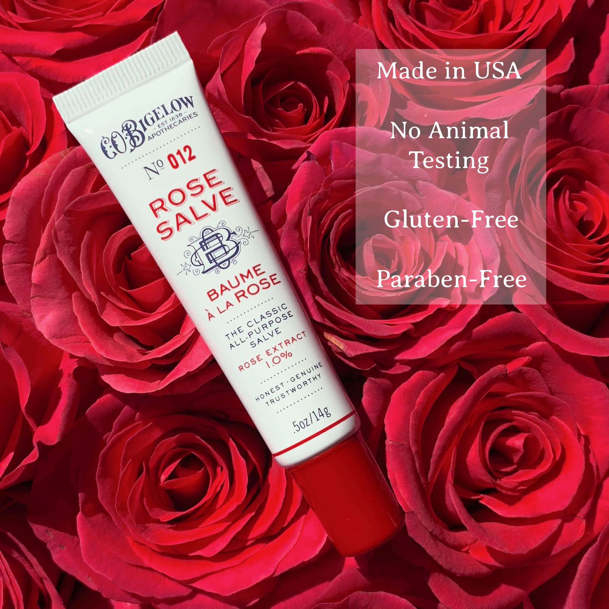 C.O. Bigelow Rose Salve at desk for quick skin relief