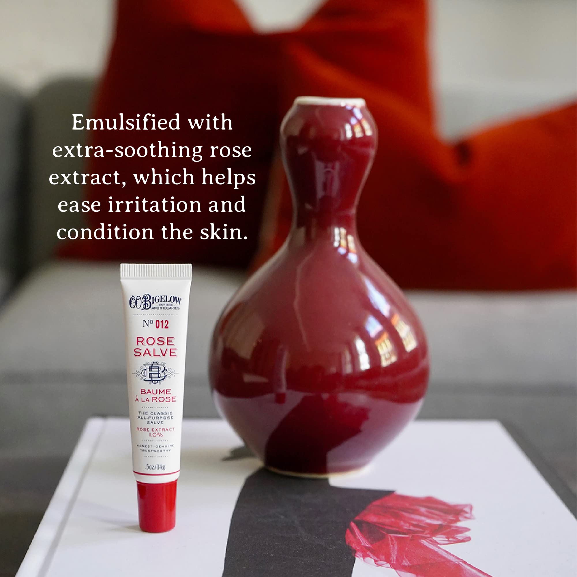 C.O. Bigelow Rose Salve packaging highlights travel-friendly tubes