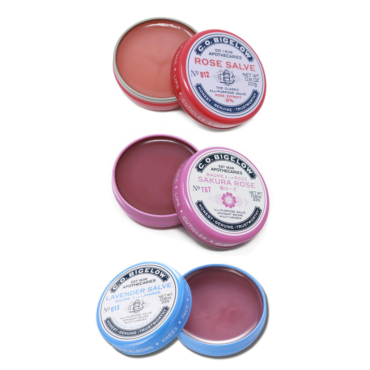 C.O. Bigelow Rose Salve Tin with soothing floral lip care essential.