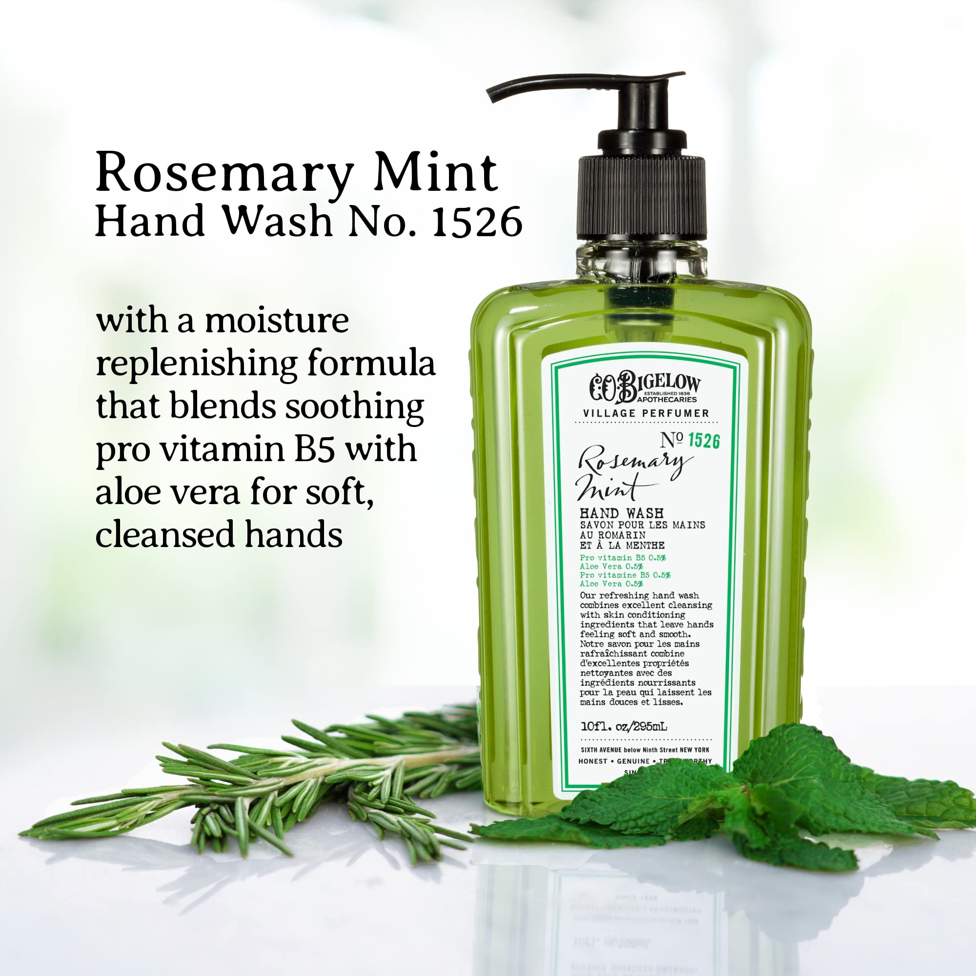 C.O. Bigelow Rosemary Mint Hand Wash produces a rich, cleansing lather