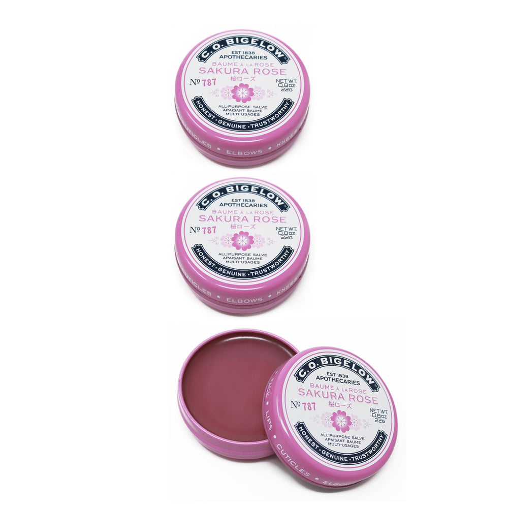 C.O. Bigelow Sakura Rose Salve Tin for home use nourishes lips and dry skin.
