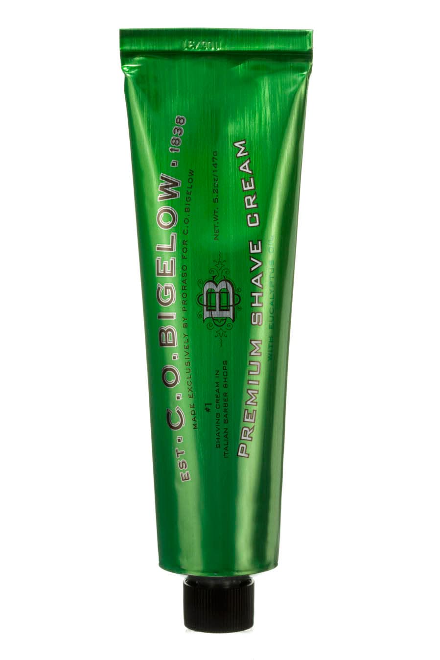 C.O. Bigelow Shaving Cream foam texture shows rich lather for a smooth shave.