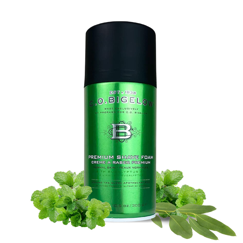 C.O. Bigelow Shaving Foam daily-use setup demonstrates easy lather and long-lasting foam.