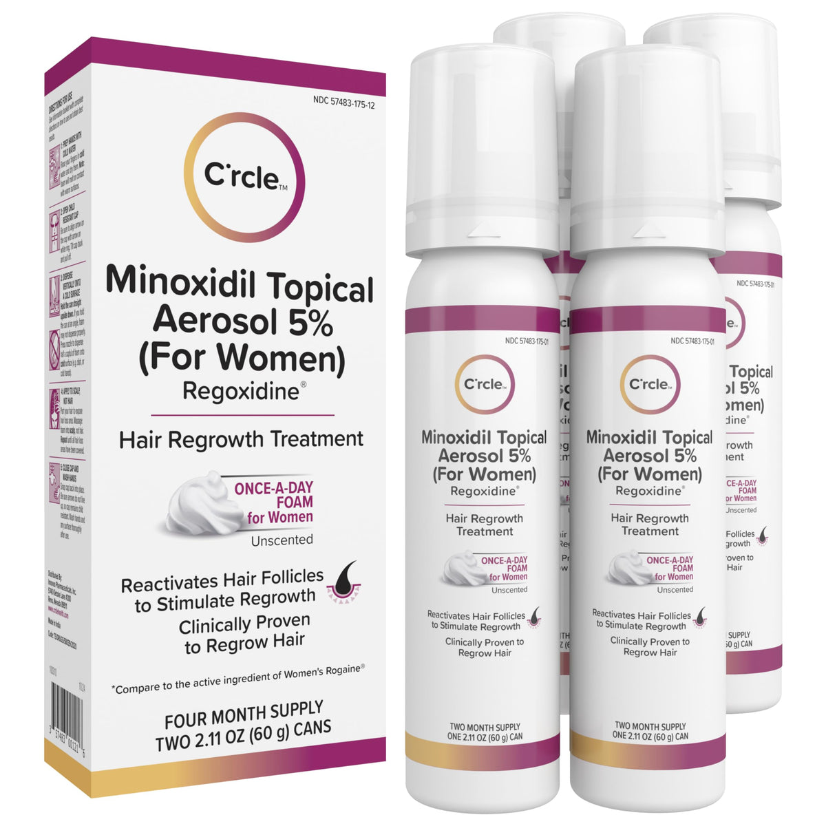 C'rcle 5% minoxidil foam for women box highlighting eight-month supply for crown thinning