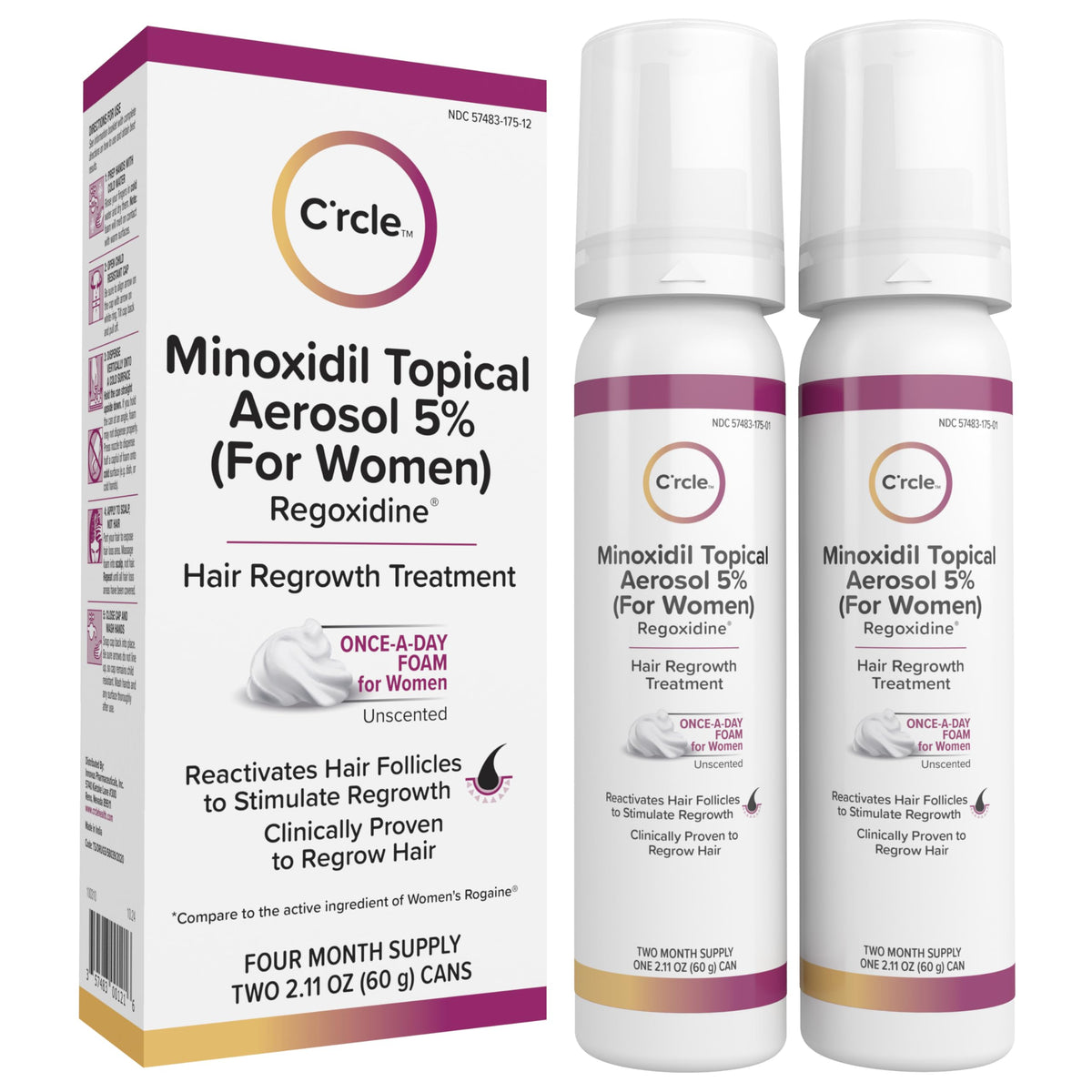 C'rcle Minoxidil 5% Foam bottle ready for daily use on thinning hair