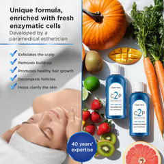Close-up of C2P label showing non-paraben and silicone-free formula.