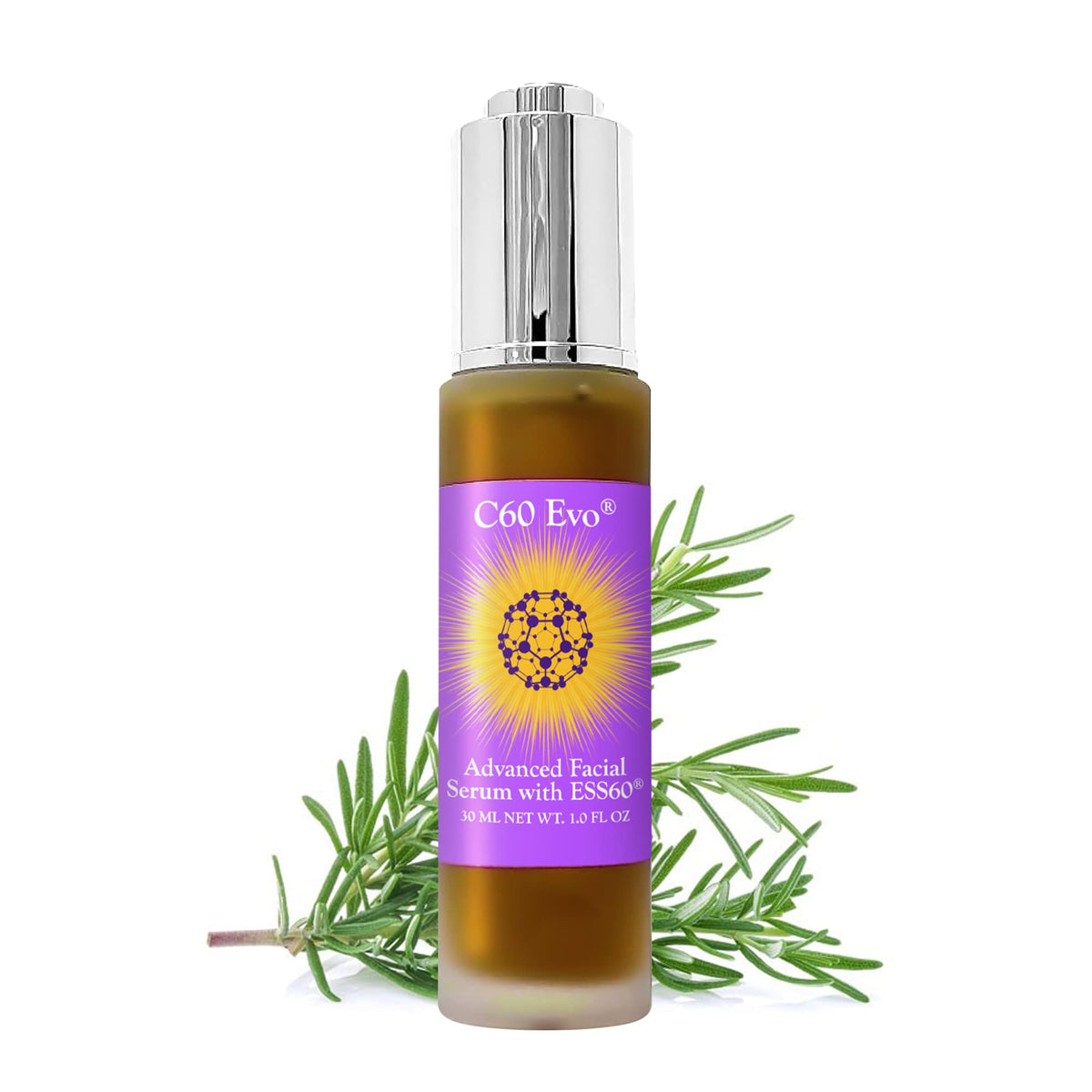 C60 Evo Advanced Facial Serum bottle ready for daily skincare