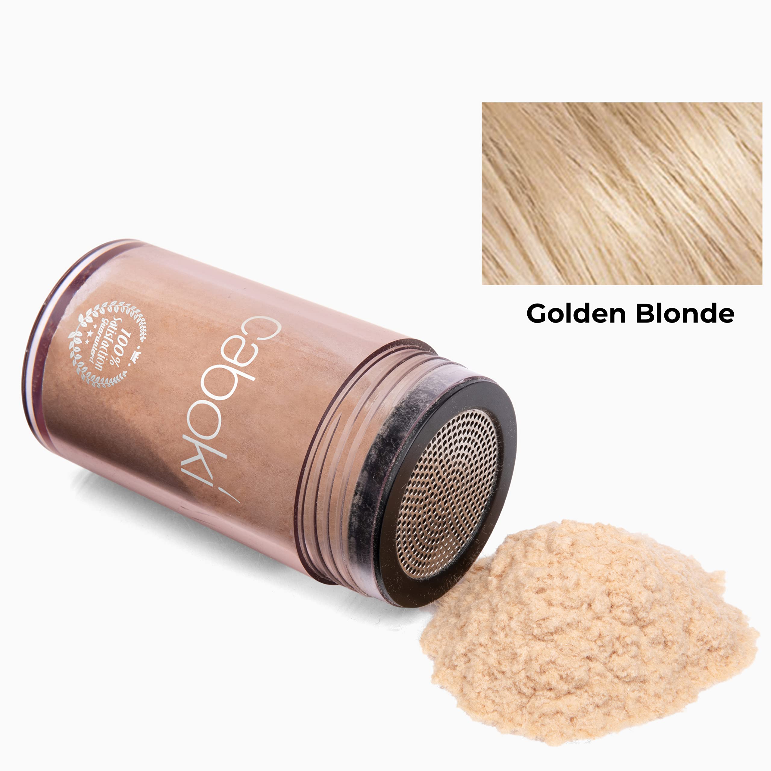 Caboki hair fiber closeup shows microfibers blending with hair for natural coverage.