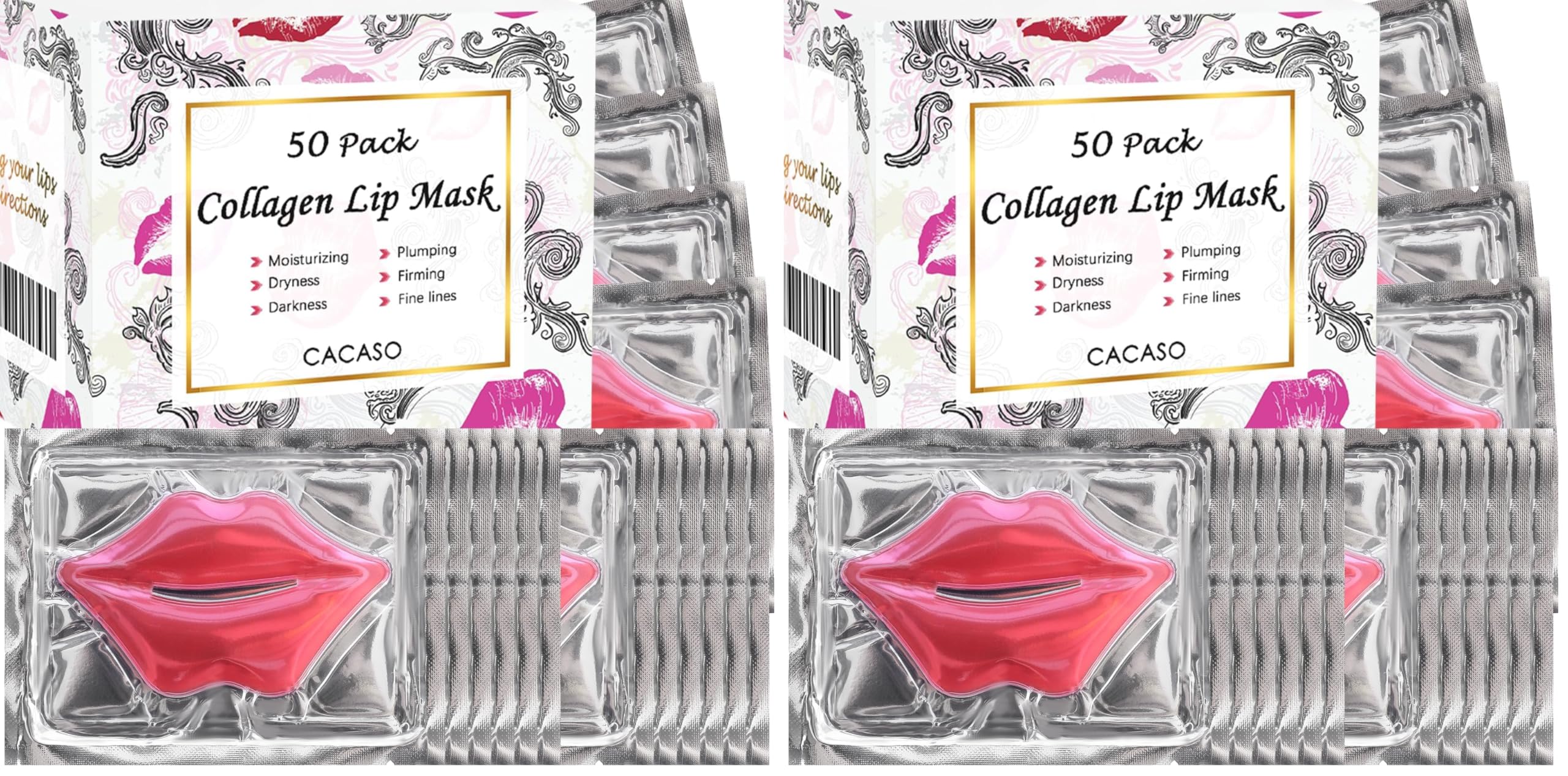 CACASO crystal lip mask rose pink, 50pc per pack, for hydrated lips.