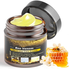 Caderno Inteligente Bee Venom Cream packaging shown for travel-friendly skincare.