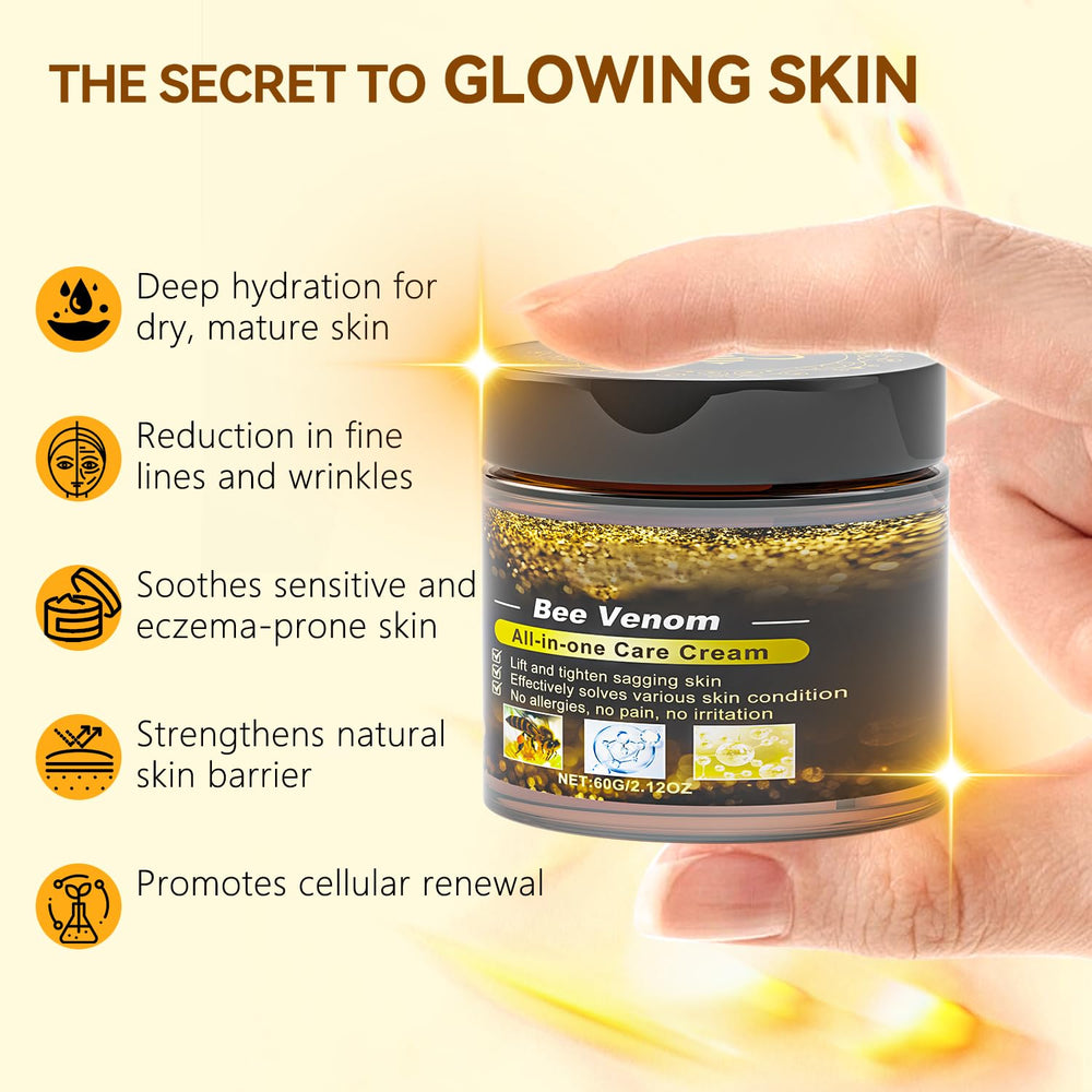 Close-up of Bee Venom Cream texture indicating quick absorption on skin.