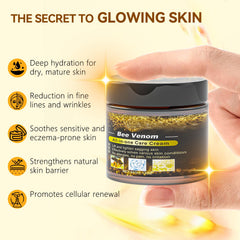 Close-up of Bee Venom Cream texture indicating quick absorption on skin.