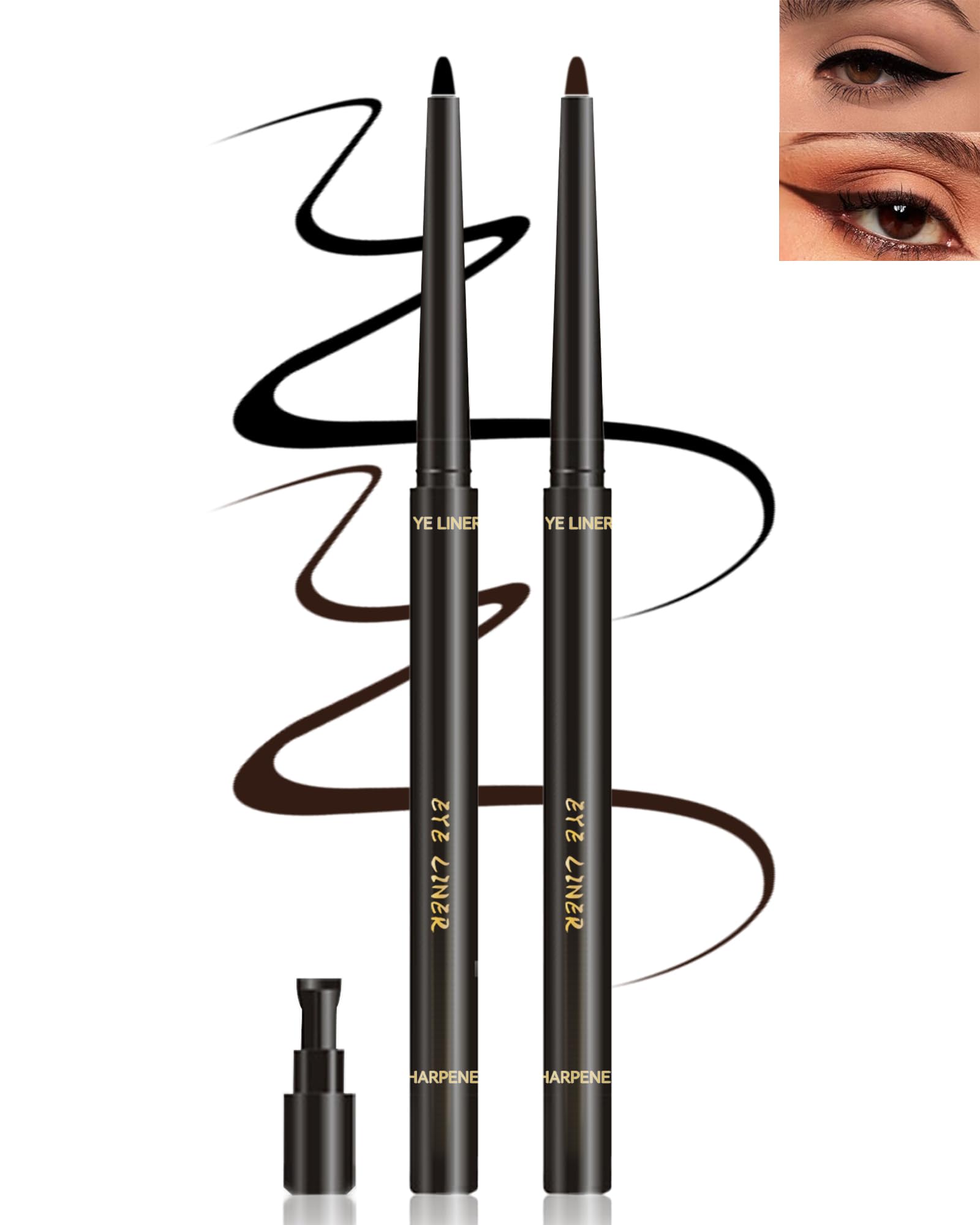 Caedelfly Gel Eyeliner Set in black and brown with retractable design for smooth, long-lasting lines.