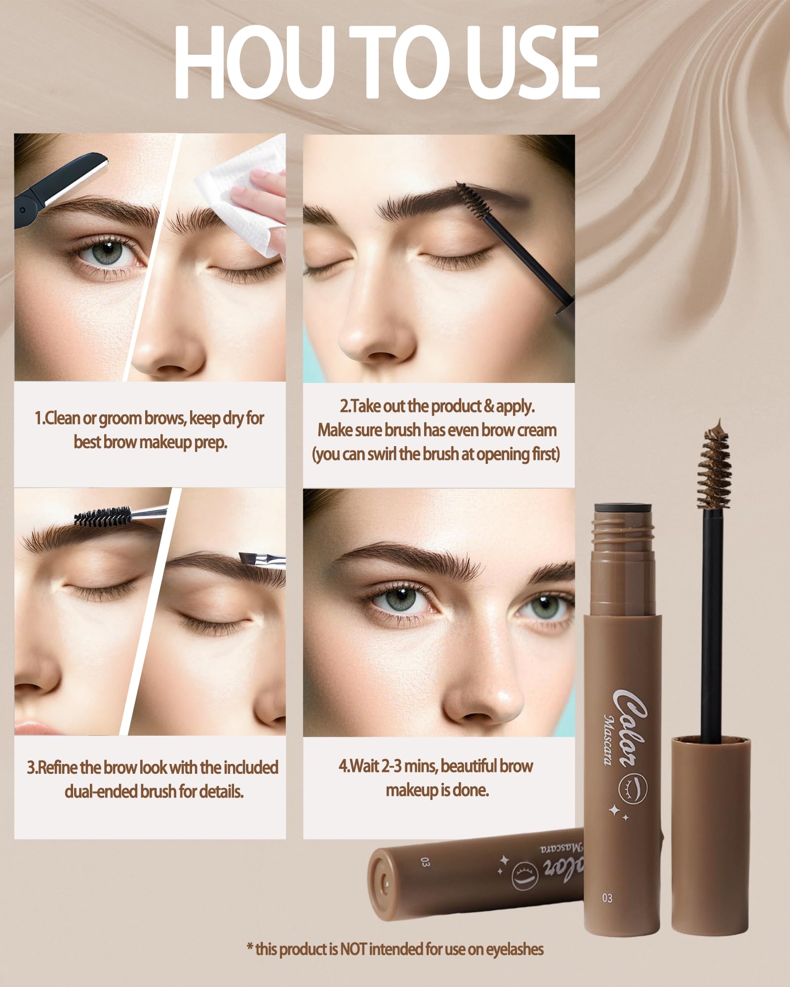 Caedelfly waterproof brow gel applied on brow for weather-ready holds.