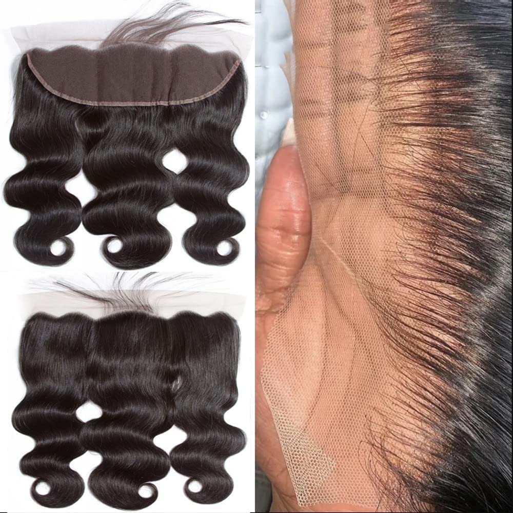 Caijuxing 13x4 body wave lace frontal with bangs for natural look and versatile styling.