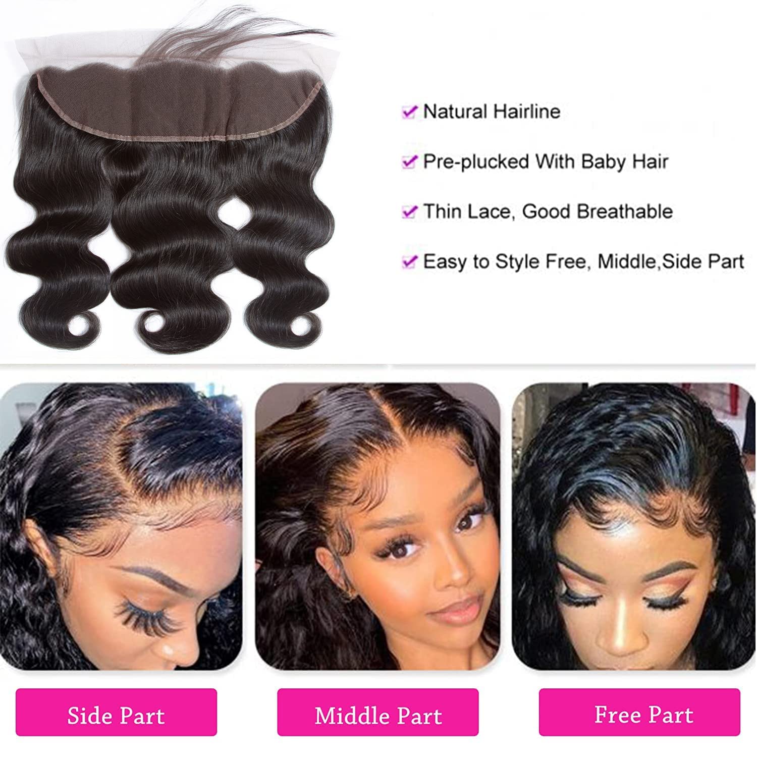 Caijuxing HD transparent lace frontal with baby hair for seamless hairline blend.