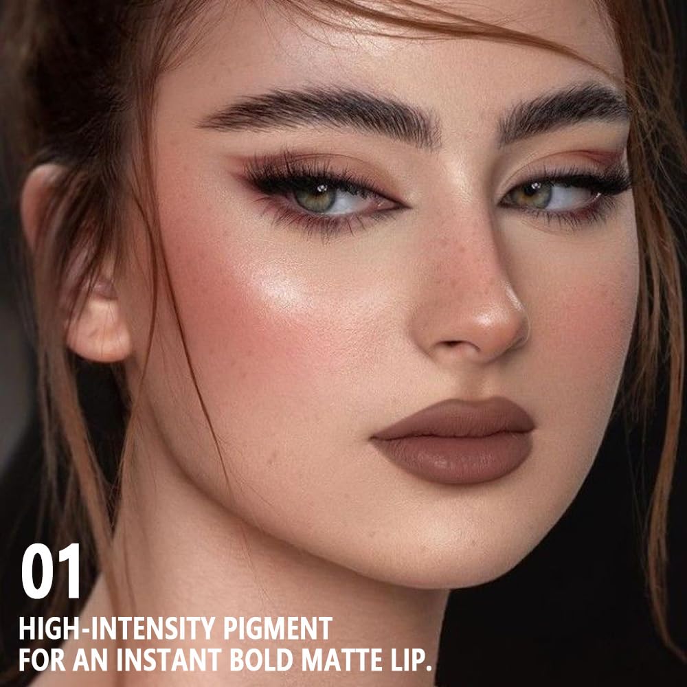 CAKAILA Brown Matte Cream Lipstick applied to lips for a velvety look