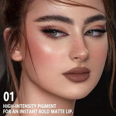 CAKAILA Brown Matte Cream Lipstick applied to lips for a velvety look
