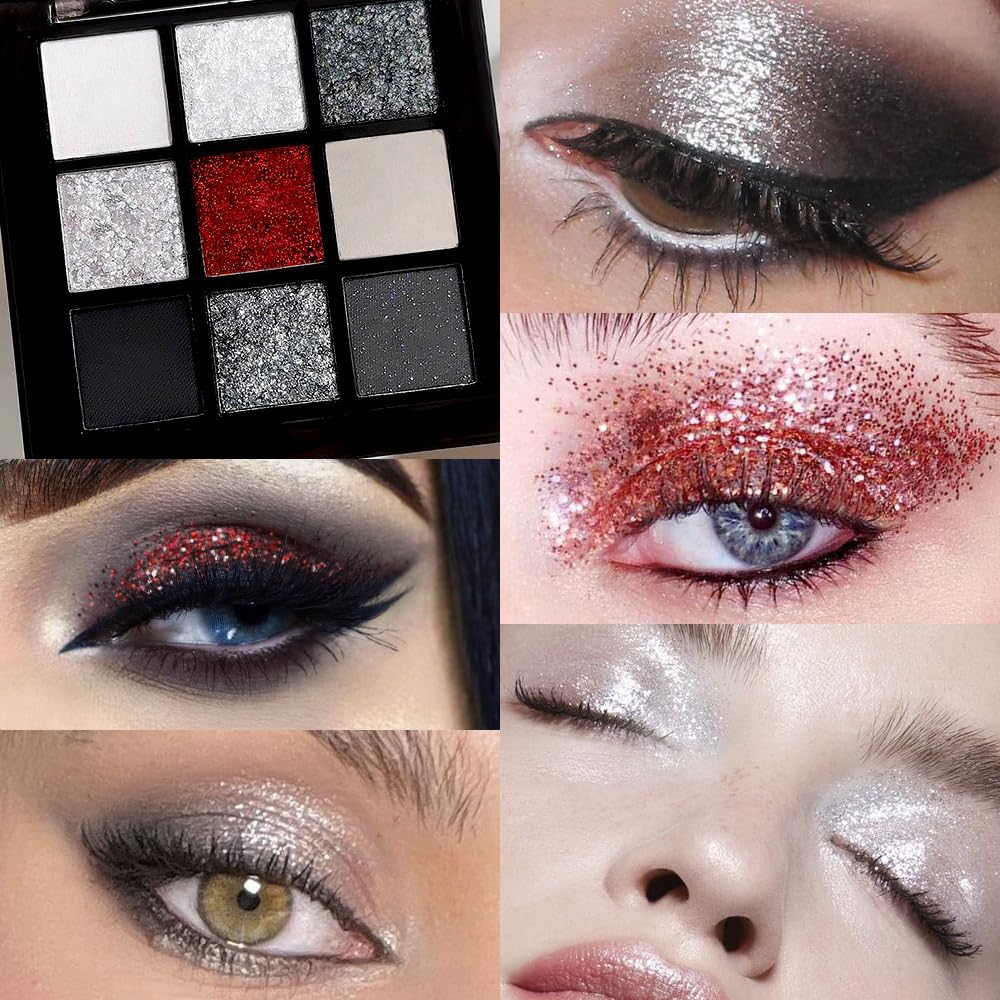 CAKAILA Smokey Black Red Eyeshadow Palette open with nine rich colors for versatile looks