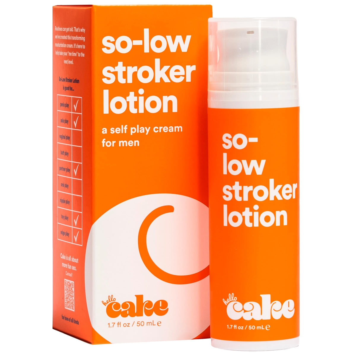 Cake So-Low Stroker Lotion bottle close-up showing a non-greasy moisturizing formula.