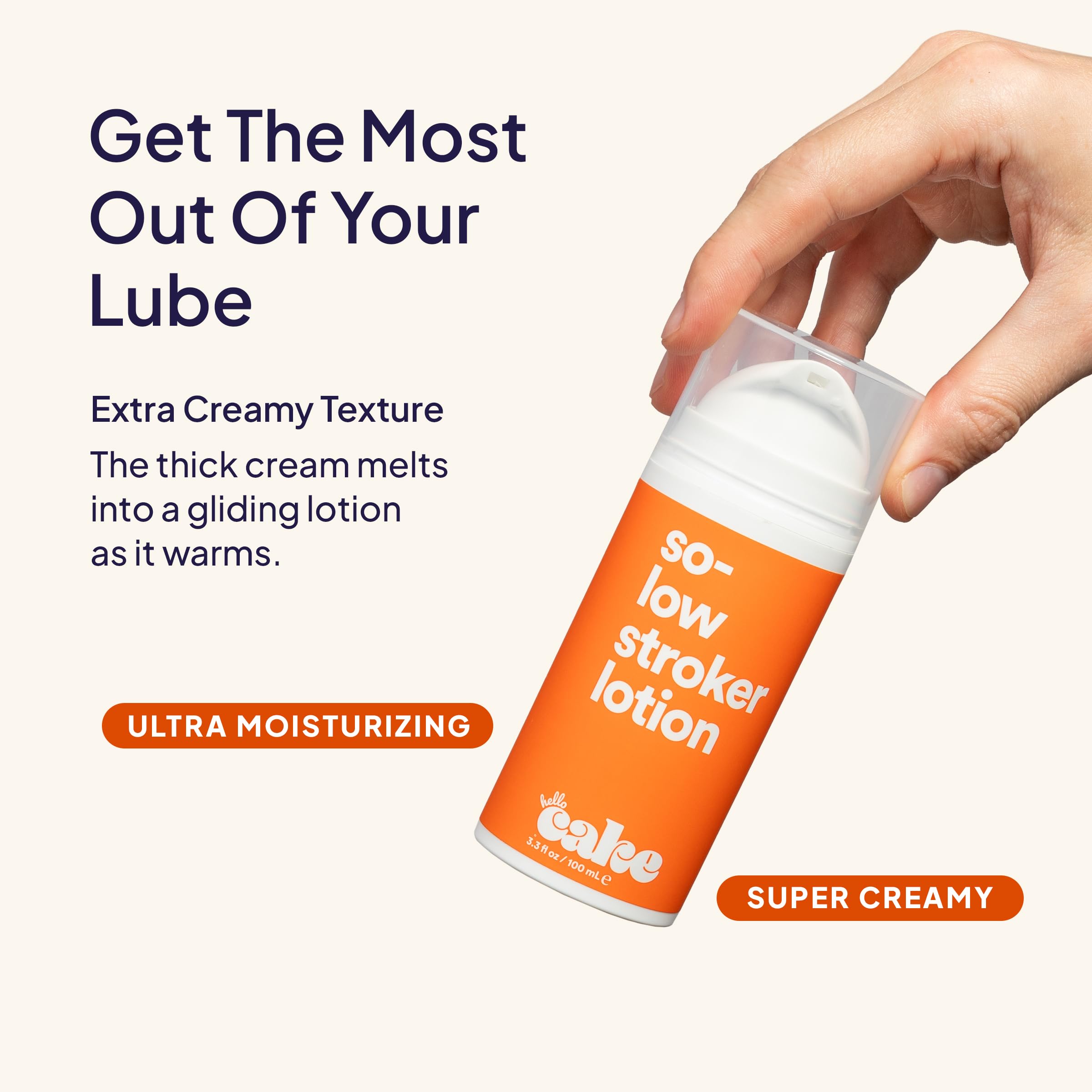 Cake So-Low Stroker Lotion ingredient list featuring aloe, coconut oil, and avocado oil.