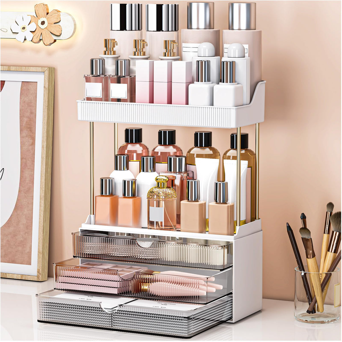 caktraie bathroom organizer with five-tier design keeps vanity tidy and accessible