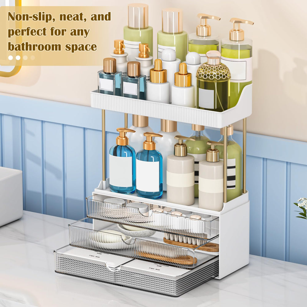 caktraie makeup organizer 3-drawer unit provides concealed storage for cosmetics