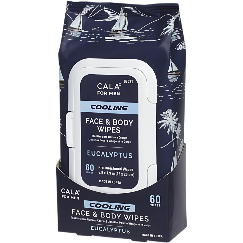 CALA Men cooling wipes pack with eucalyptus provides quick post-workout refresh.