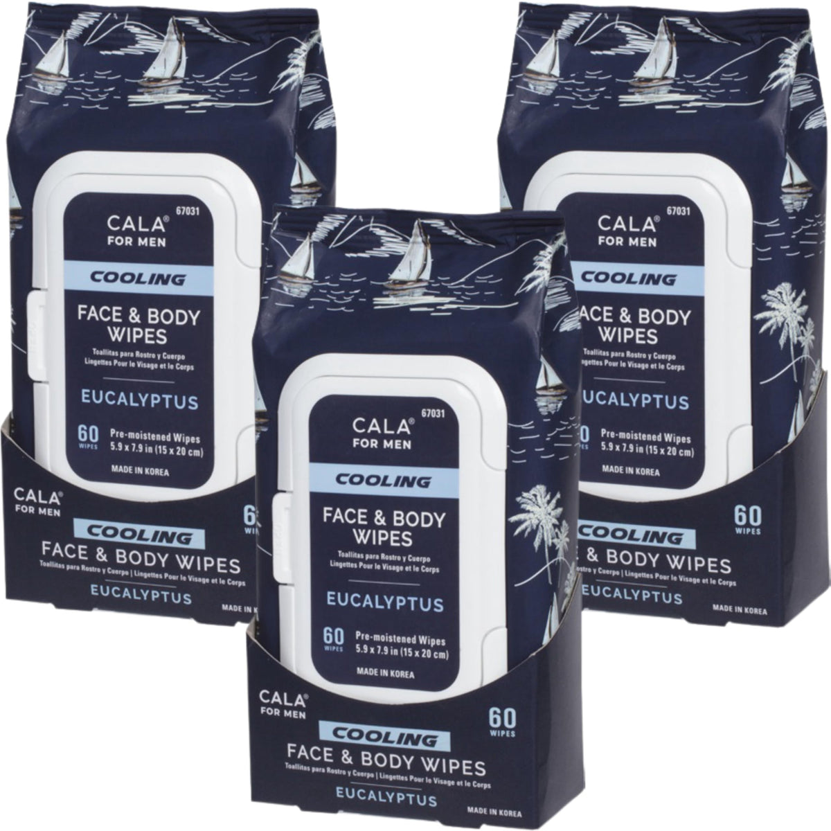 CALA Mens Cooling Wipes with eucalyptus for post-workout refresh and on-the-go hydration