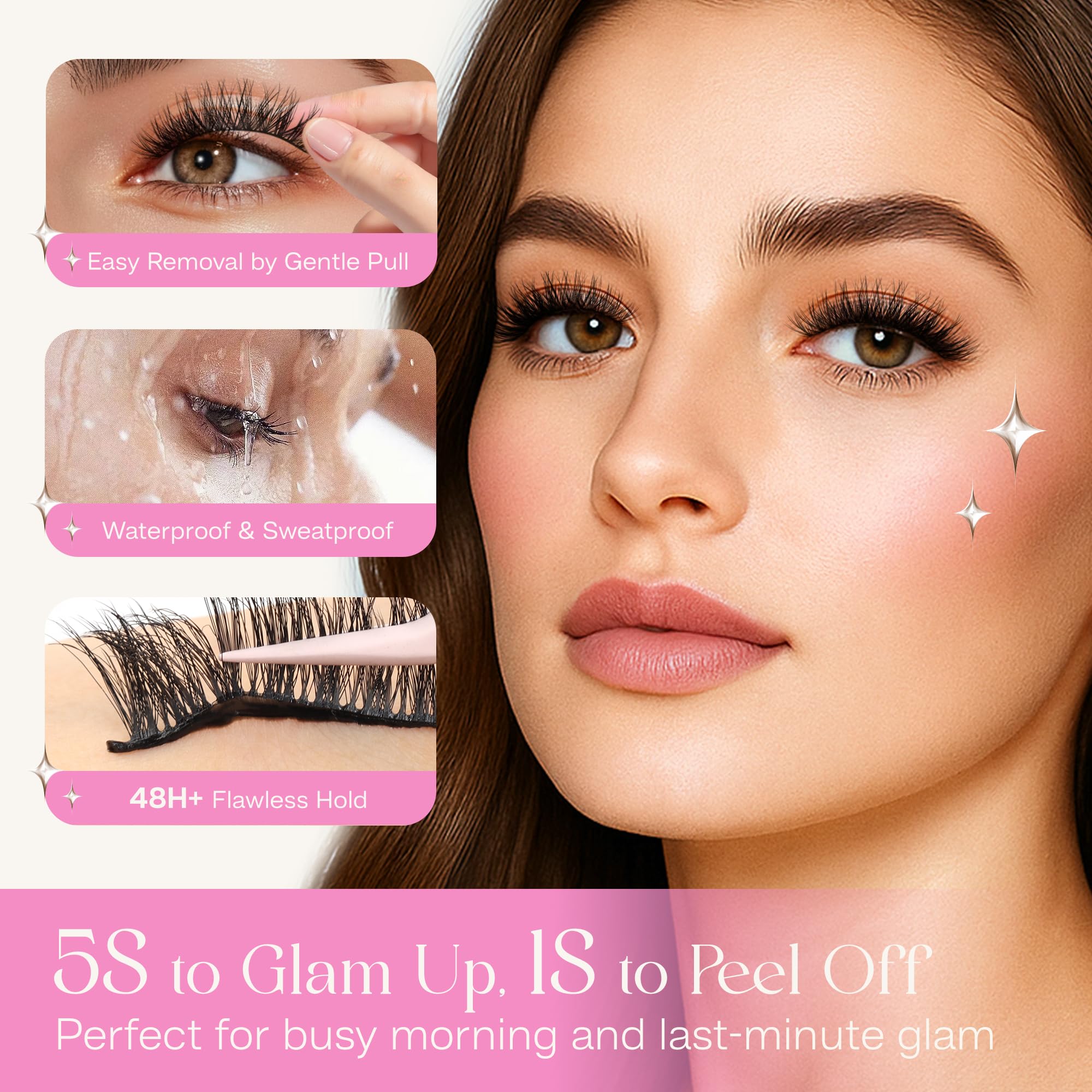 CALAILIS Self-Adhesive Eyelashes – 5 Pairs, No Glue Needed, Reusable Cat-Eye Wispy Lashes (CX49)