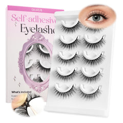 CALAILIS Self-Adhesive Eyelashes – 5 Pairs, No Glue Needed, Reusable Cat-Eye Wispy Lashes (CX49)