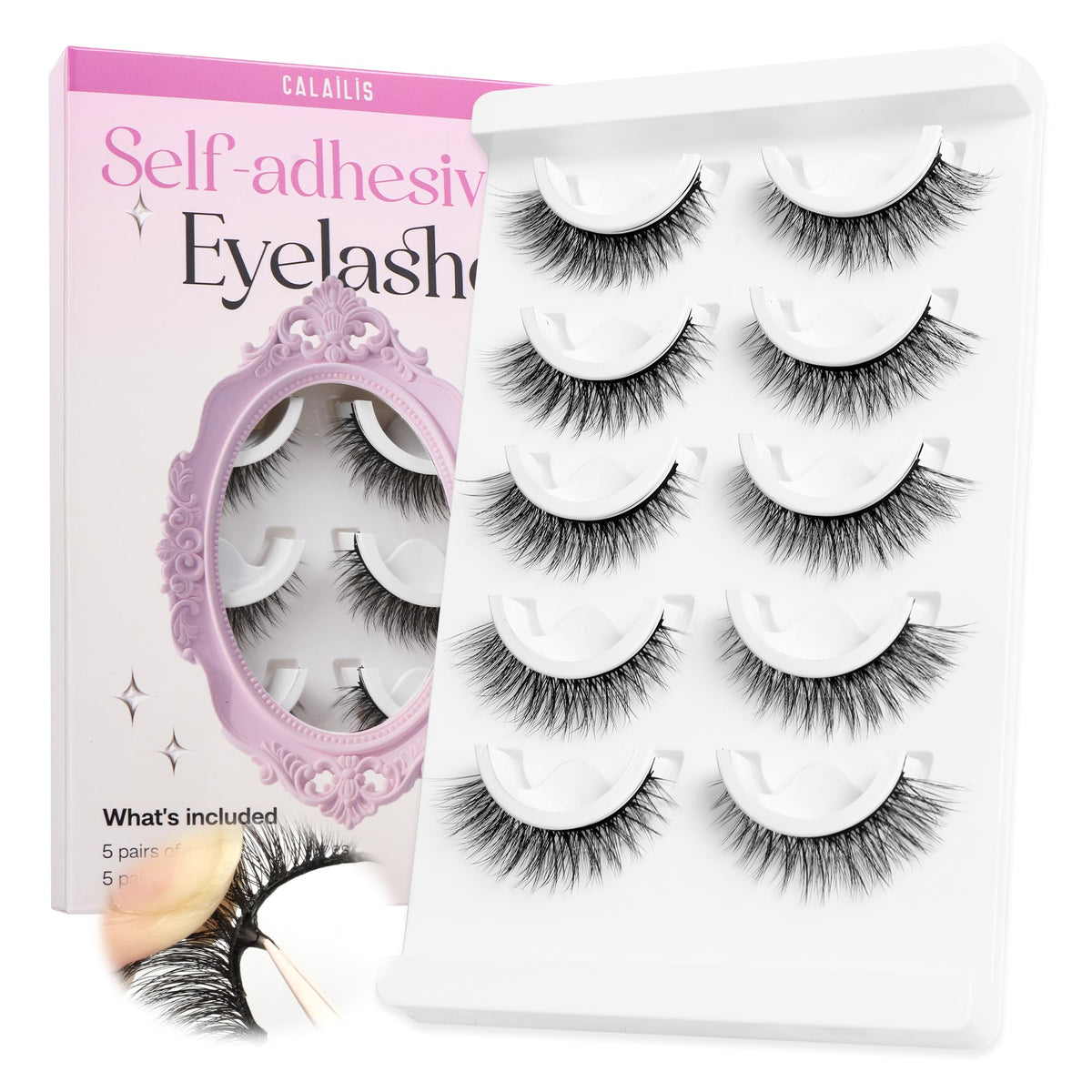 CALAILIS natural-look self-adhesive lashes close-up for everyday wear and easy application.