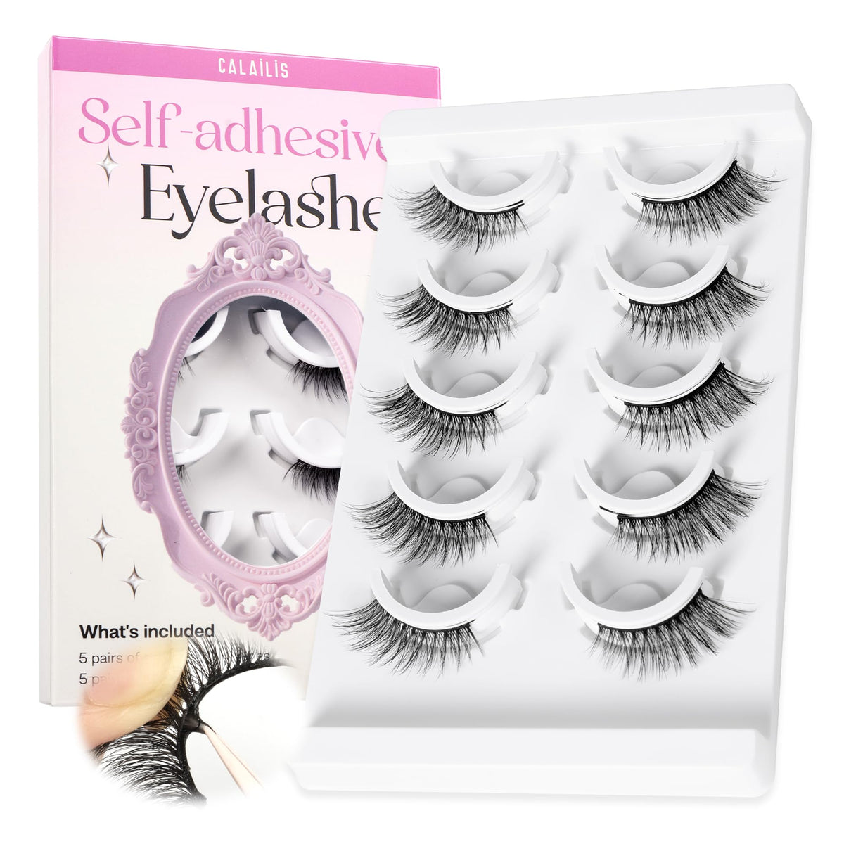 CALAILIS natural-look self-adhesive lashes close-up with subtle lift