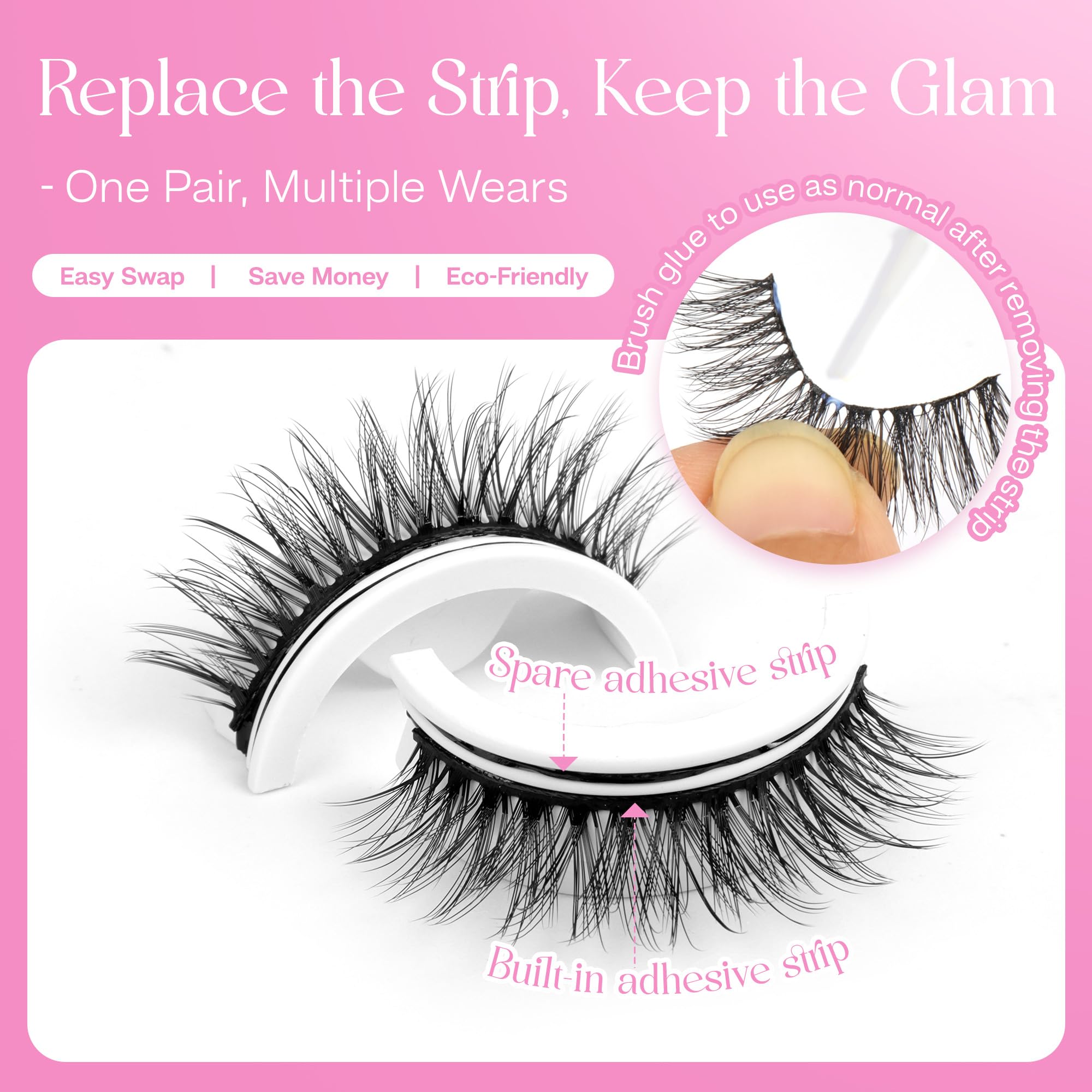 CALAILIS Self-Adhesive Eyelashes – 5 Pairs, No Glue Needed, Reusable Cat-Eye Wispy Lashes (CX49)