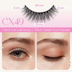 CALAILIS Self-Adhesive Eyelashes – 5 Pairs, No Glue Needed, Reusable Cat-Eye Wispy Lashes (CX49)