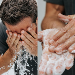 Caldera + Lab The Clean Slate foam in action during morning skincare routine.